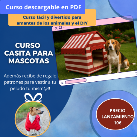 Casita para perros, estructura de madera con tela de toldo