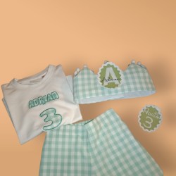 Conjunto de cumpleaños personalizado (camiseta + pantalón + corona)
