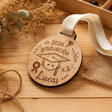 Medalla personalizada de graduación con nombre – Madera grabada